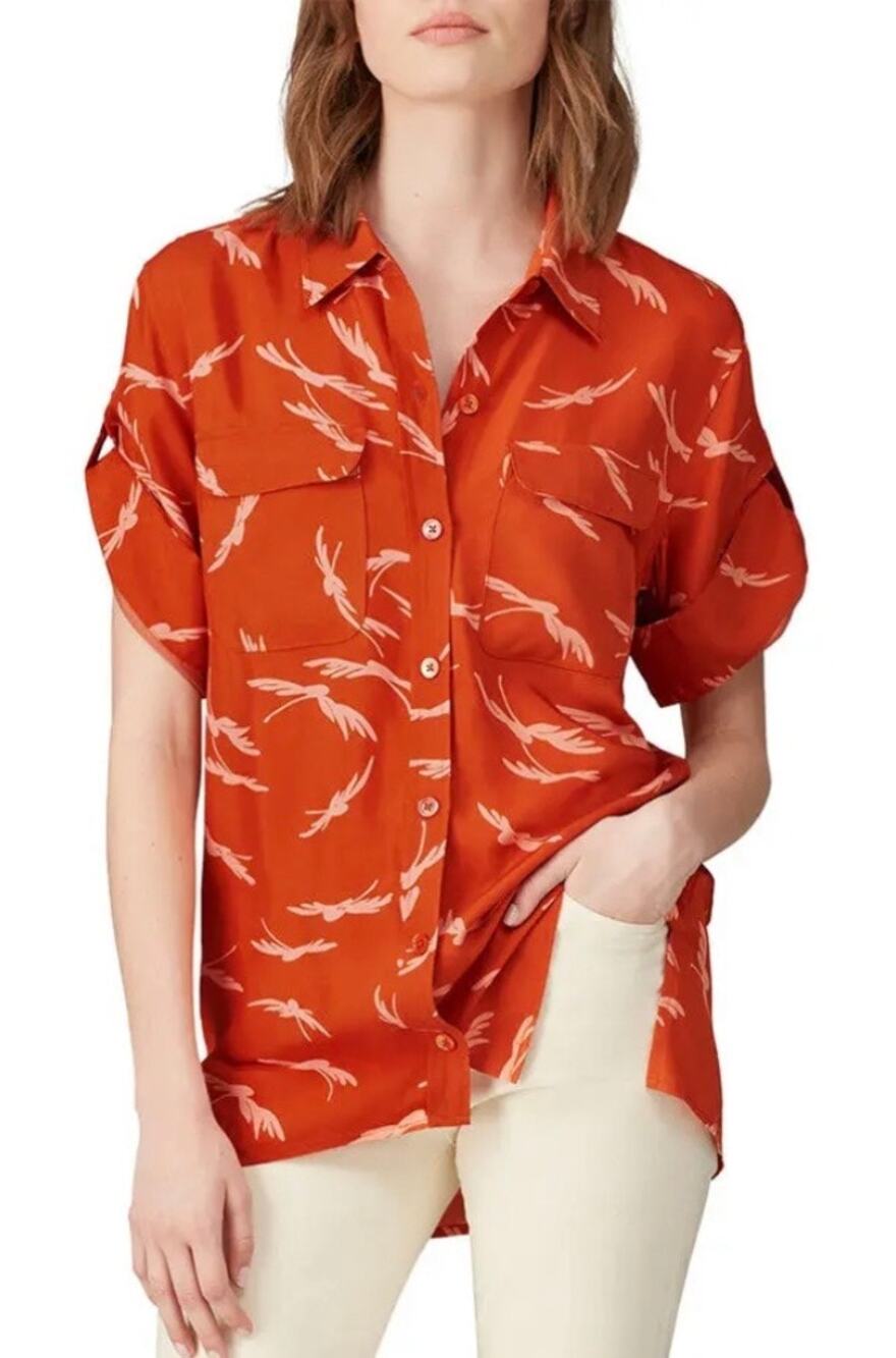 Equipment Orange Floral Marilau Top M